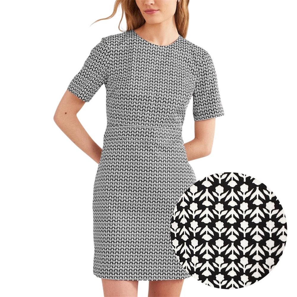 Boden Cotton Mini Shift Dress Tulip Pattern Black White Pockets — Size US 8R